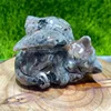 Natural Yooperlite Angel Wings Cat Statue Healing Crystal Feng Shui Aesthetic Room Decor Reiki Gift 1pcs 1