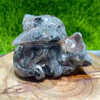 Natural Yooperlite Angel Wings Cat Statue Healing Crystal Feng Shui Aesthetic Room Decor Reiki Gift 1pcs 1