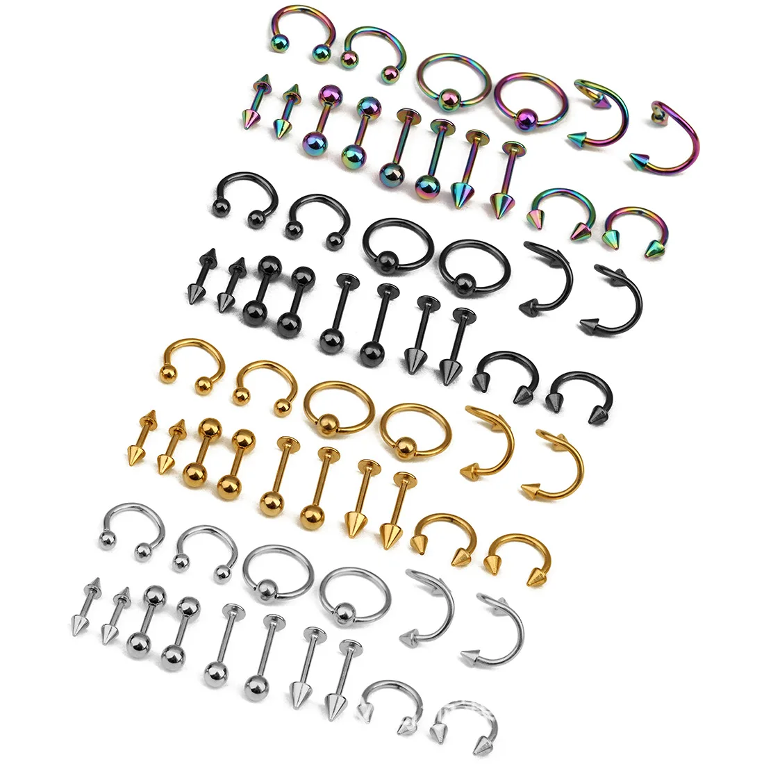 Surgical Steel Piercing Ring Set Eyebrow Lip Nose Hoop Nostril Ear Tongue Piercings Body Jewelry For Women Men 8Pcs/set piercing jewelry,body piercing jewelry,body jewelry