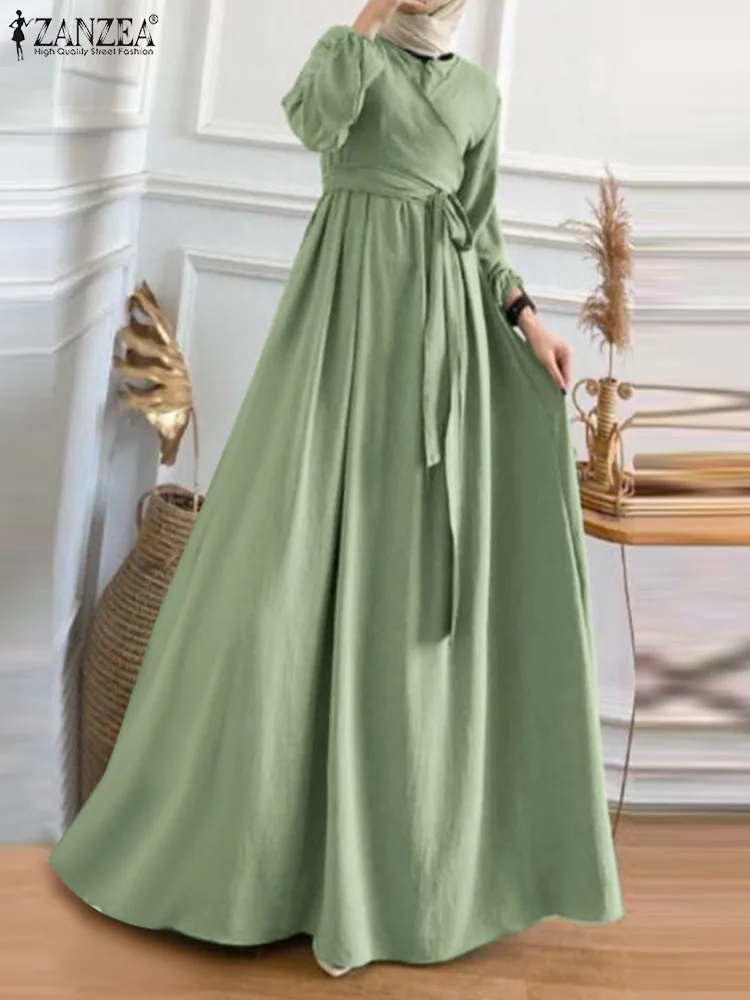 

ZANZEA Fashion Turkey Hijab Sundress Woman Casual Party Muslim Dress Long Sleeve O-Neck Dresses Female Elegant Maxi Vestidos