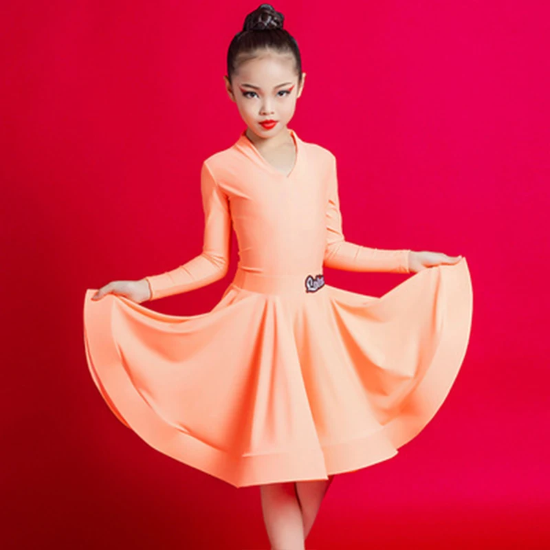 Girls Latin Dance Skirt Ballroom Salsa Tango Skirts Kid Child Lace Latin Dance Split Dress Long/mid/short Sleeves Training Dress