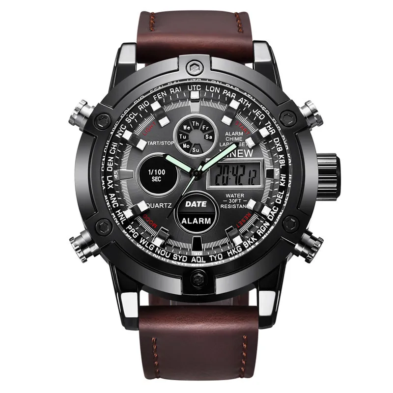 Men's Fashion Leather Band Watch - Dual Time Design in Black