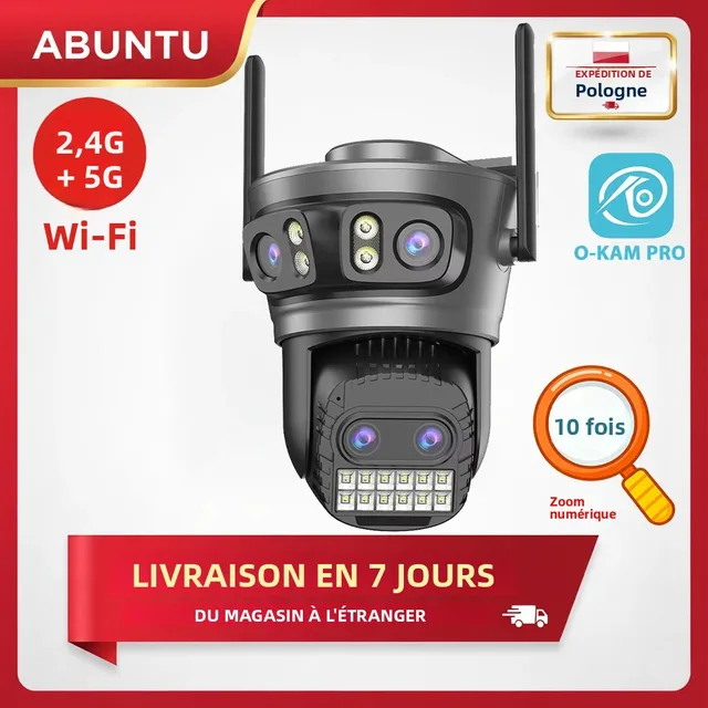 Caméra de sécurité WiFi 20MP 10K, Zoom numérique 10X, quatre objectifs, quatre écrans, caméra de Surveillance extérieure, détection humaine, Vision nocturne 1