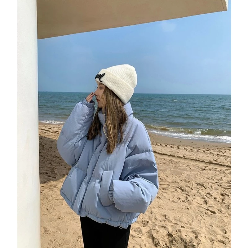 

Women's Clothing Blue Short Feather Jackets Coat Winter Korean Fashion Leisure Thicken Warm Female Puffer Padded Outwear Tops