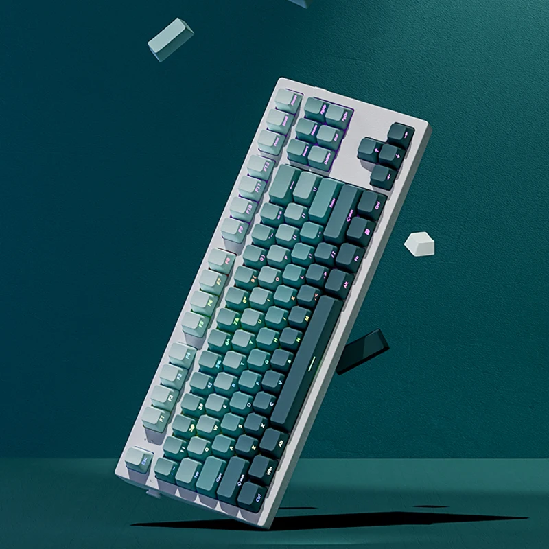Gradient Green Shine Through Keycaps - PBT Double Shot Side Printed, OEM Profile for Gaming Keyboards (135 Keys)