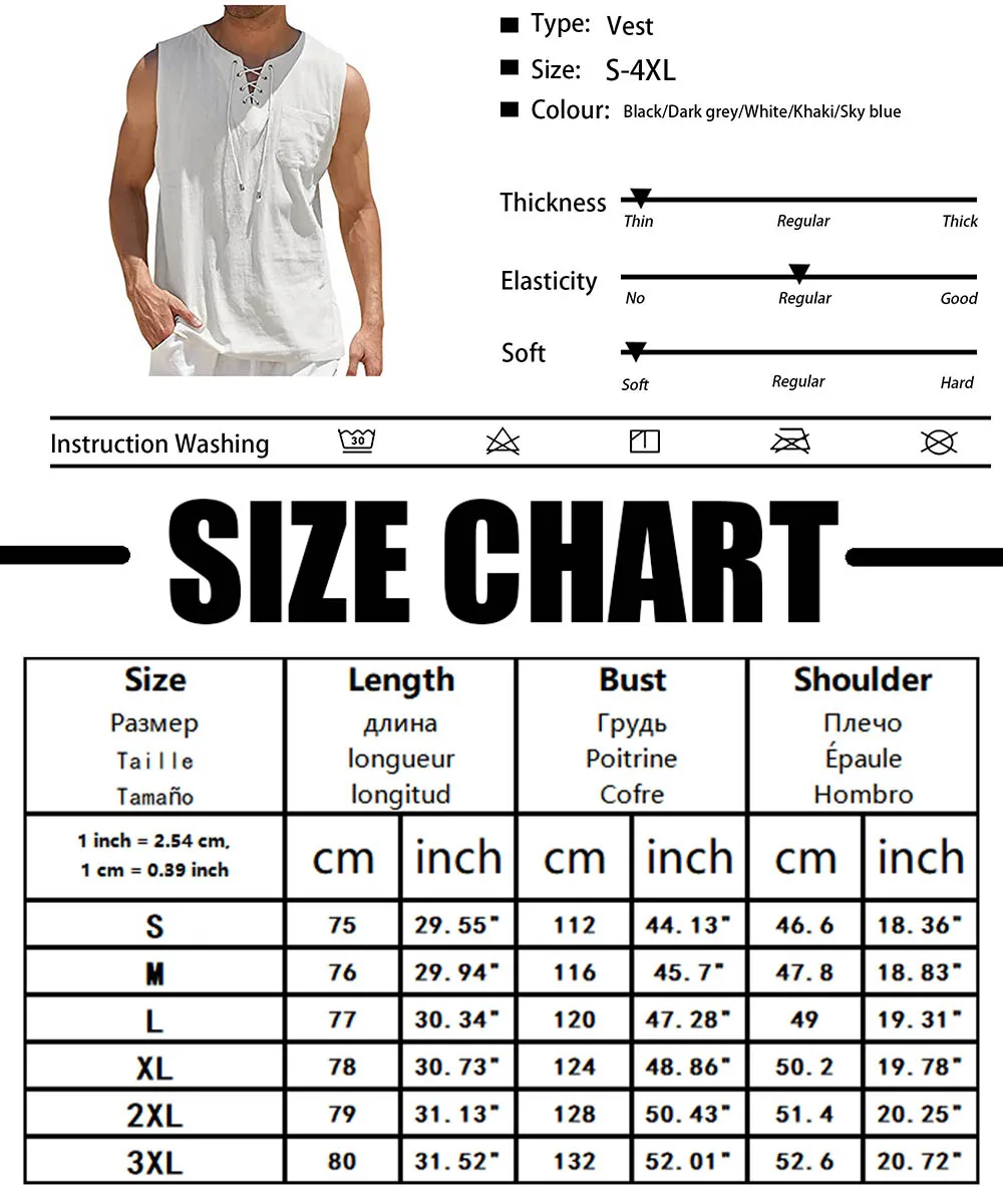S952ac1e68a064247ba3fe89e27efe13fI Summer Men's Tank Top Cotton Linen Tops Fashion Solid Color Sleeveless Clothes Lace Up Casual Linen Vest Mallzona