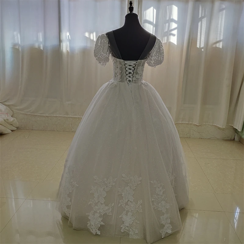 Muslin Ivory Sweetheart Vestido De Noiva Plus Size Wedding Dress Short Sleeve Plears Embroidery Appliques Custom Made Bridal