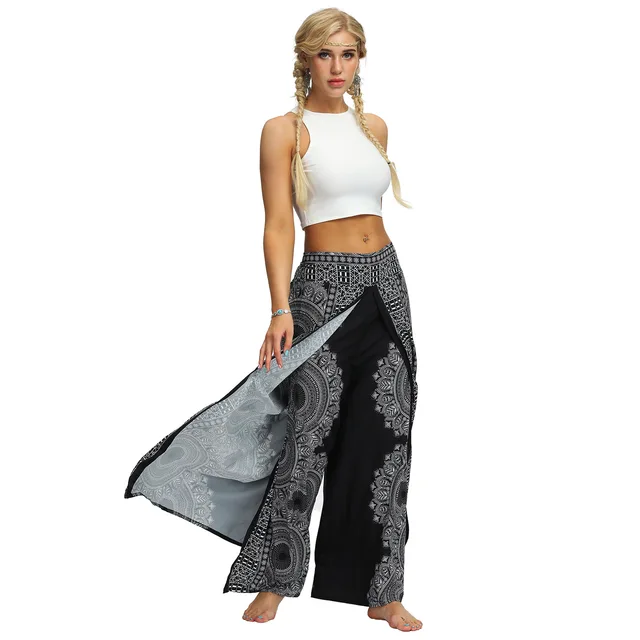 Ethnic style printed loose wide-leg pants women's fitness exercise yoga pants workout clothes trousers women YEA011