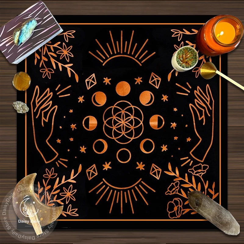 

Moon Phase Tarot Mat Tarot Cloth Black Altar Shrine Cloth Oracle Card Cloth Divination Altar Cloth Board Game Card Pad Decor