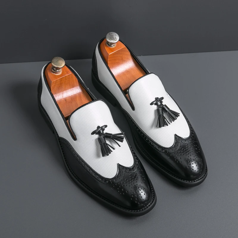 Classic Brogues Men Shoes Business Office Oxfords Casual Lace Up Fashion Men Suits Shoes Pure Leather Wingtip Retro Dress