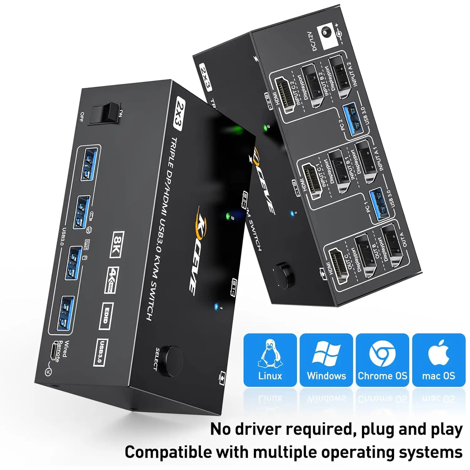 KVM 스위치 2 컴퓨터 3 모니터, USB 3.0 HDMI 디스플레이 포트 트리플 모니터 DP KVM 스위치, 2 PC 공유 3 디스플레이 4 USB 3.0 허브