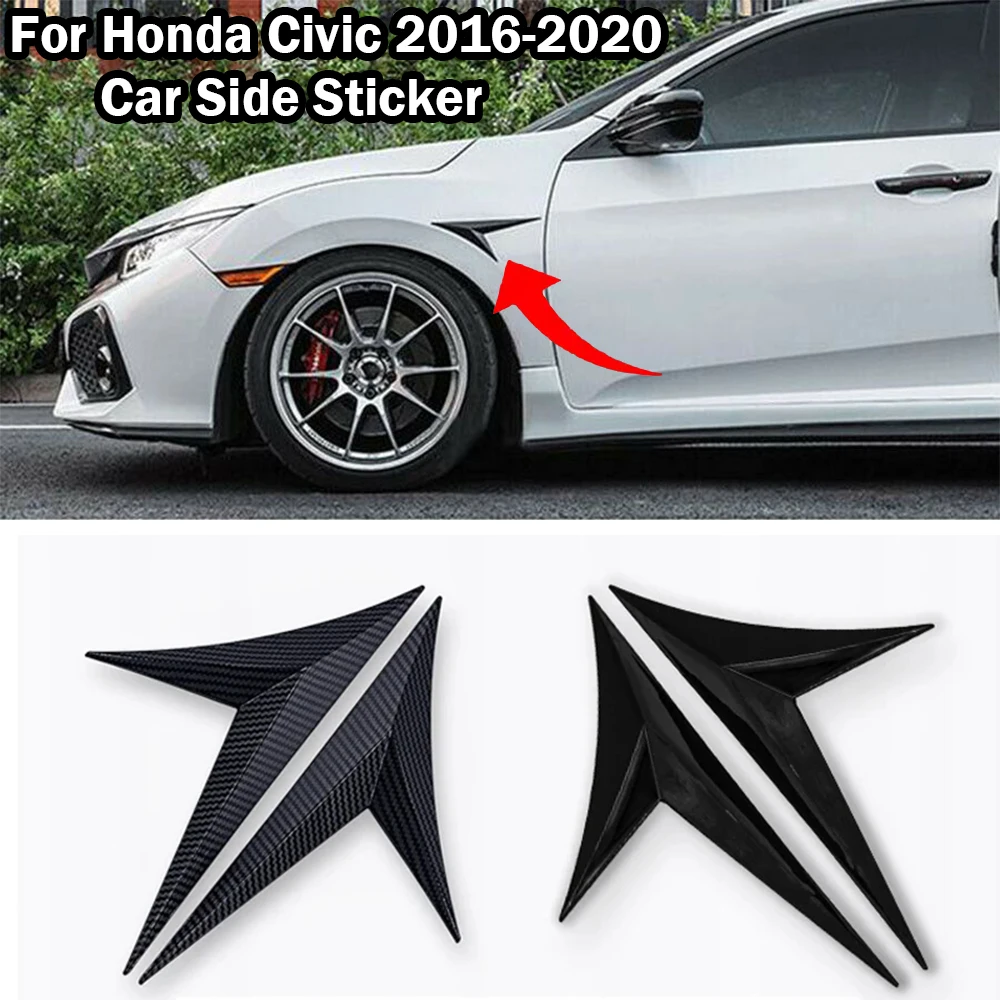 

Pair Black Decoration Sticker Car Shark Gills Side Stickers Air Flow Fender Vent Decoration Cover Trim for Honda Civic 2016-2020