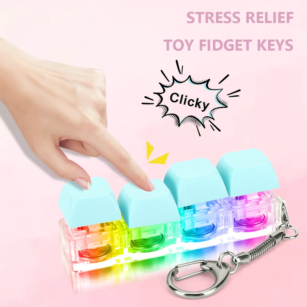 Keyboard Decompression Toys 4 Keys Keyboard Fidget Toy with LED Light Button Stress Relief Mechanical Key Toy for Adult and Kids