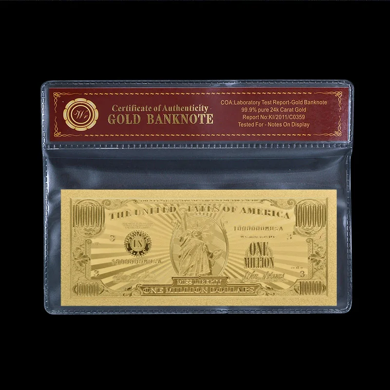 US Gold Banknote Color $1 Million Dollar Currency Bill Banknote With COA -  AliExpress