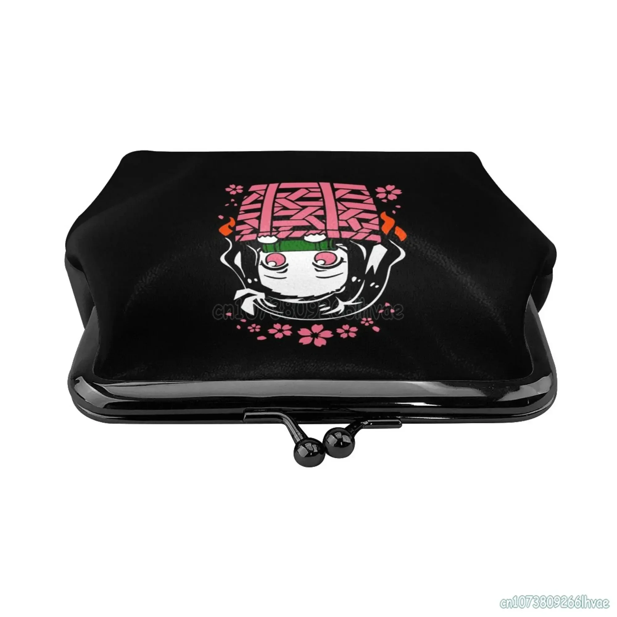 Cute Anime Nezuko Leather Coin Purse Small Change Pouch Kiss-Lock Clasp Closure Buckle Wallet Girl Women Gift