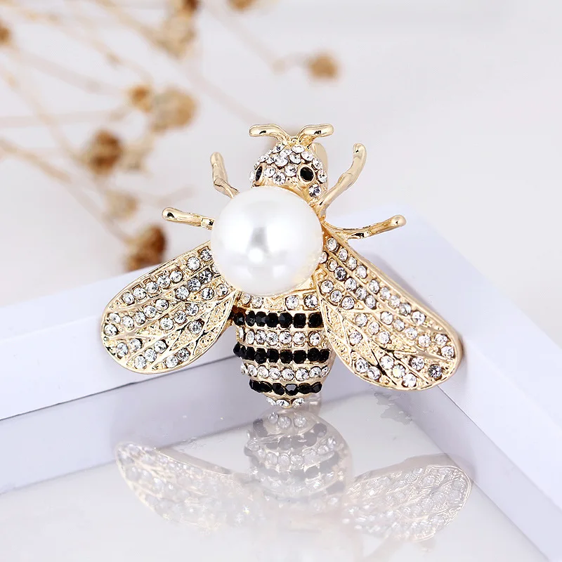 SKEDS Fashion Pearl Crystal Bee Women Brooch Pin Drip Glaze Elegant Insect  Rhinestone Brooches Clothing Coat