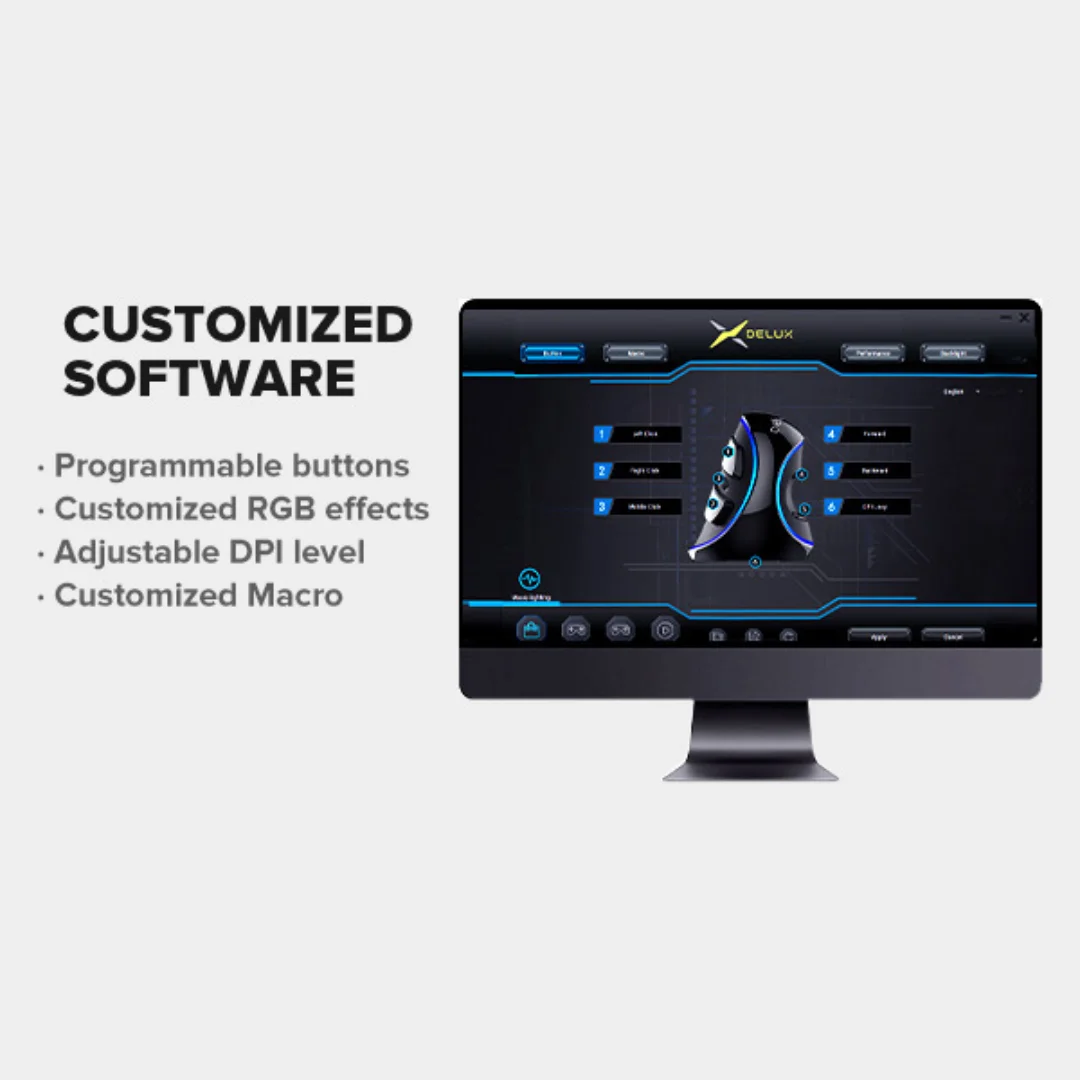 Delux M618PLUS A825 7 12800DPI Wired Ergonomic Vertical Mouse 1000Hz RGB Lighting Removable Wrist Rest For Carpal Tunnel