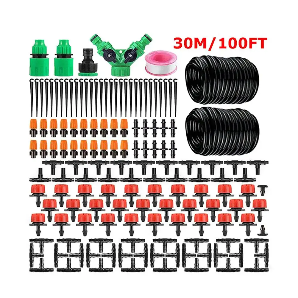 

100ft 30m Auto Drip Irrigation System Kit Water Saving Timer Micro Sprinkler Garden Watering For Lawns Courtyards Gardens