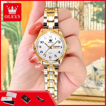 OLEVS 5567 Best Seller Women's Watches Simple Steel Strap Waterproof Luminous Date Week Original Quartz Wristwatches for Woman