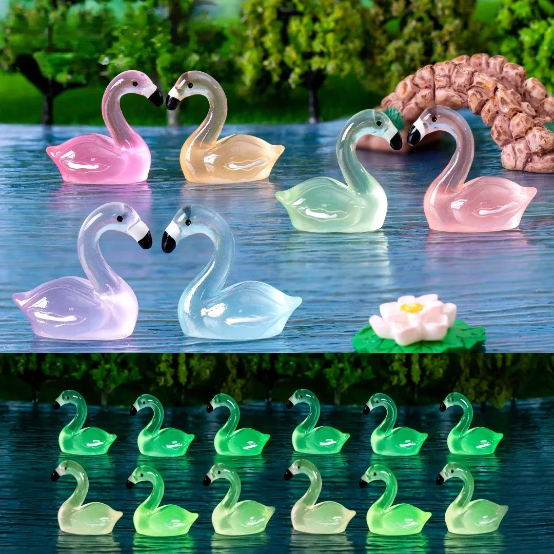 20PCS Luminous Flamingo Mini Figurines Glow-in-the-Dark Fairy Garden Miniatures for Micro Landscape Terrarium Home Decor