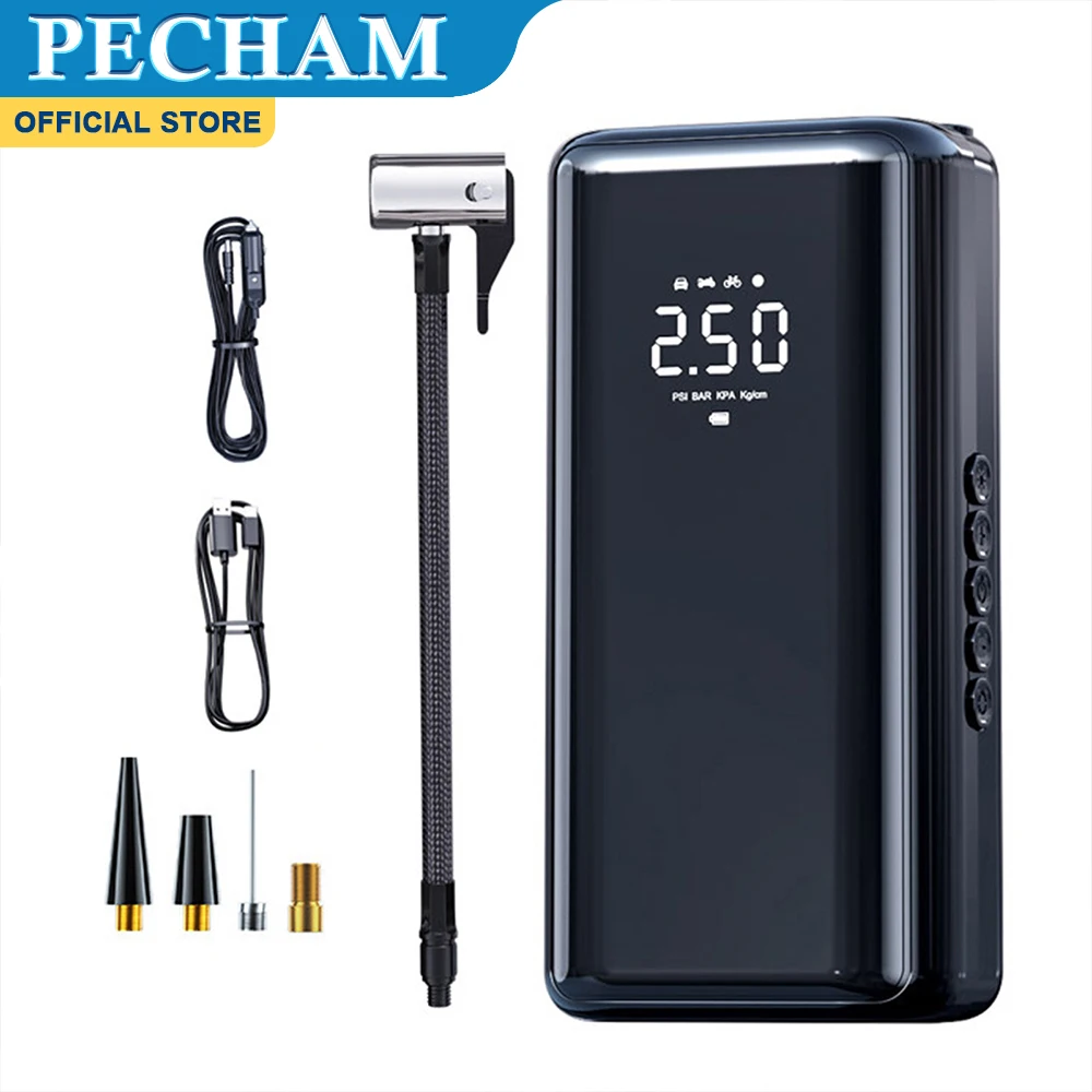 Car Tyre Inflator Rechargeable Electric Tire Pump with Digital Pressure Gauge 1500mAh for Motorbike Auto Bicycle Quick Inflating