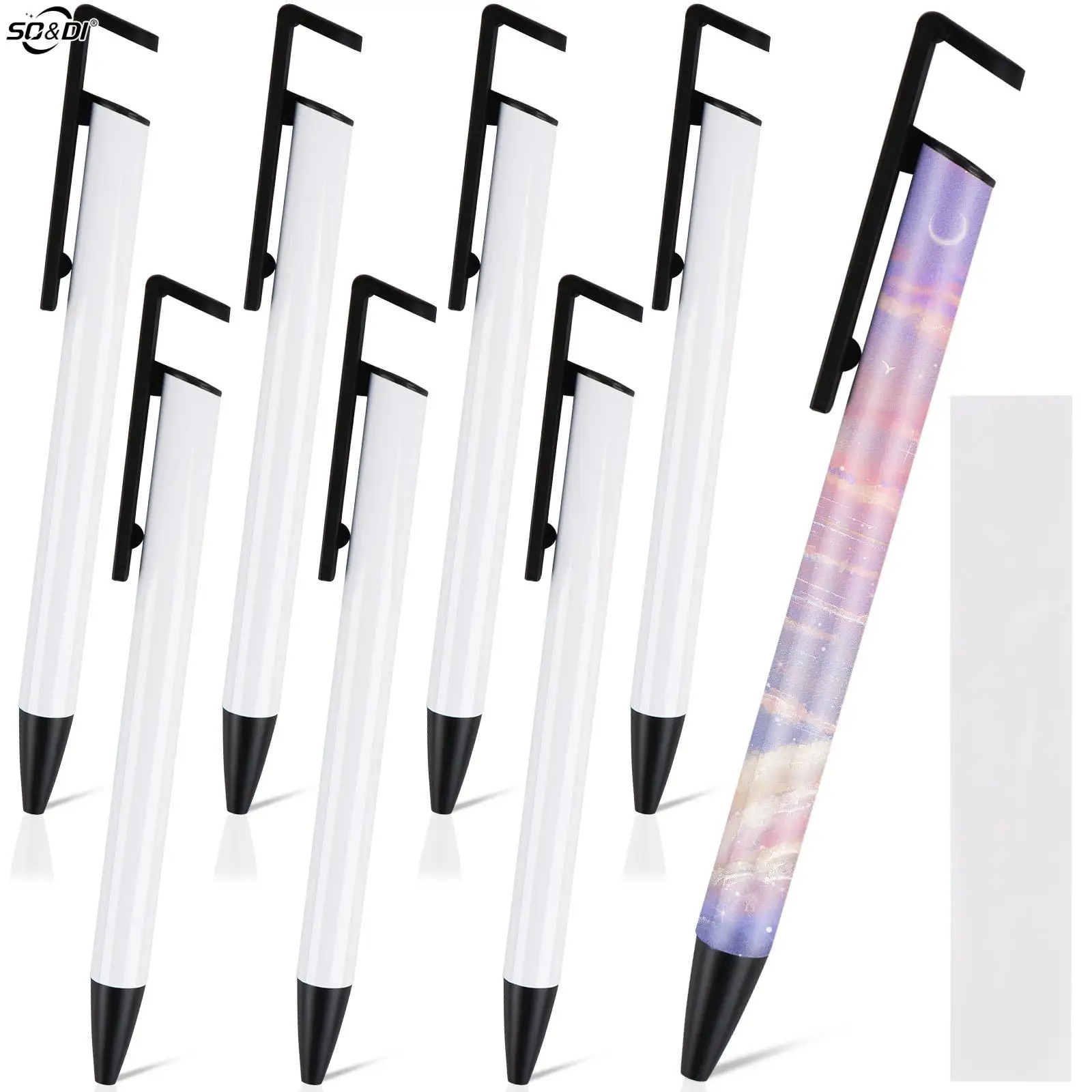8Pcs Sublimation Blank Ballpoint Pen Phone Stand Pens With Shrink