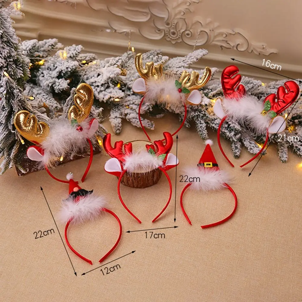 Girl Soft Bow Bells Elk Christmas Hat Christmas Decoration Female Plush Hair Hoop Antlers Headband Christmas Hair Band