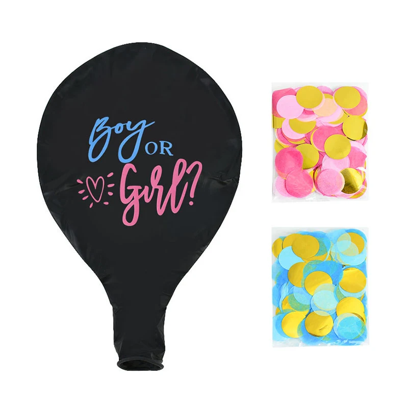 1Set 36'' Giant Boy or Girl Black Latex Balloon Blue Pink Confetti Baby Shower Globos Gender Reveal Party Decoration Supplies