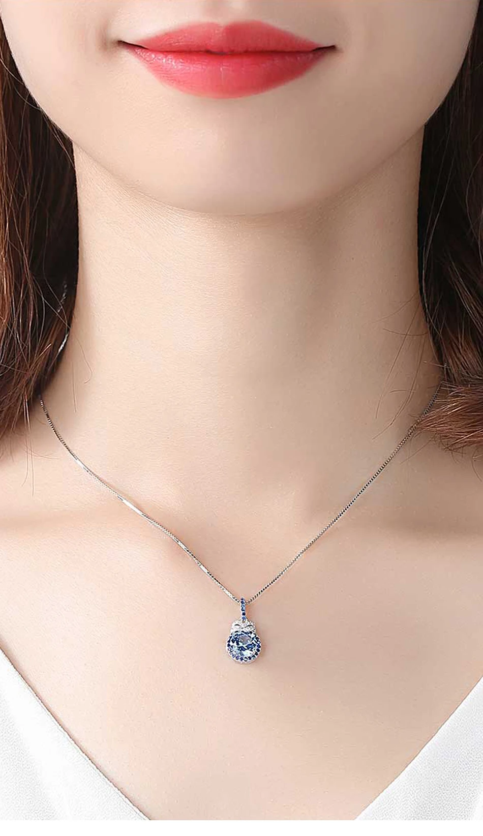 Collier en argent sterling avec topaze bleue de Londres pour mariage, fête de Noël et fête des mères_voghion.com