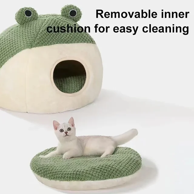 Pet Cat Bed Small Dog Bed Plush Round Cartoon Frog Mat Winter Warm Deep Sleep Comfort Soft Breathable Cat Dog House Pet Supplies 2