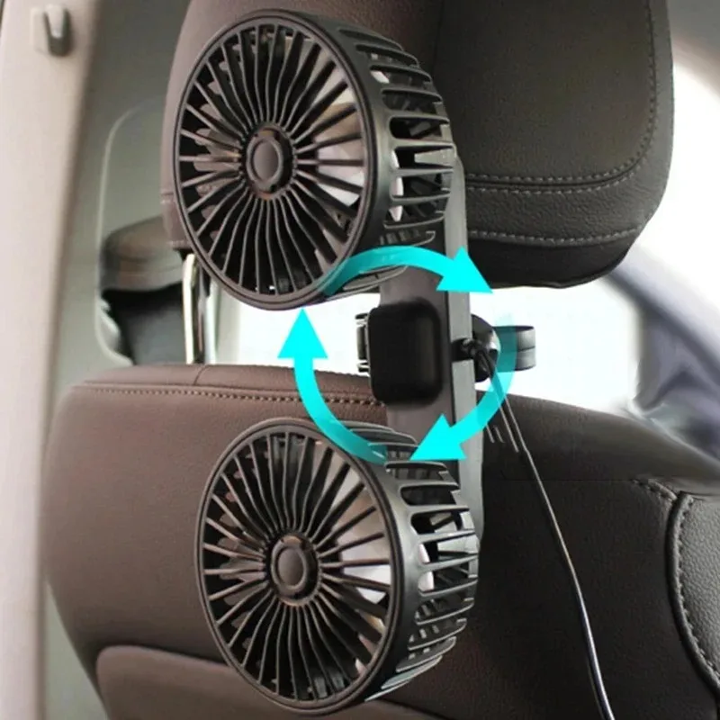 Car Fan Car Seat Back Cooling Fan USB Charge Dual Head Fan 360 Degree Rotation Neck Portable Cooler for Summer