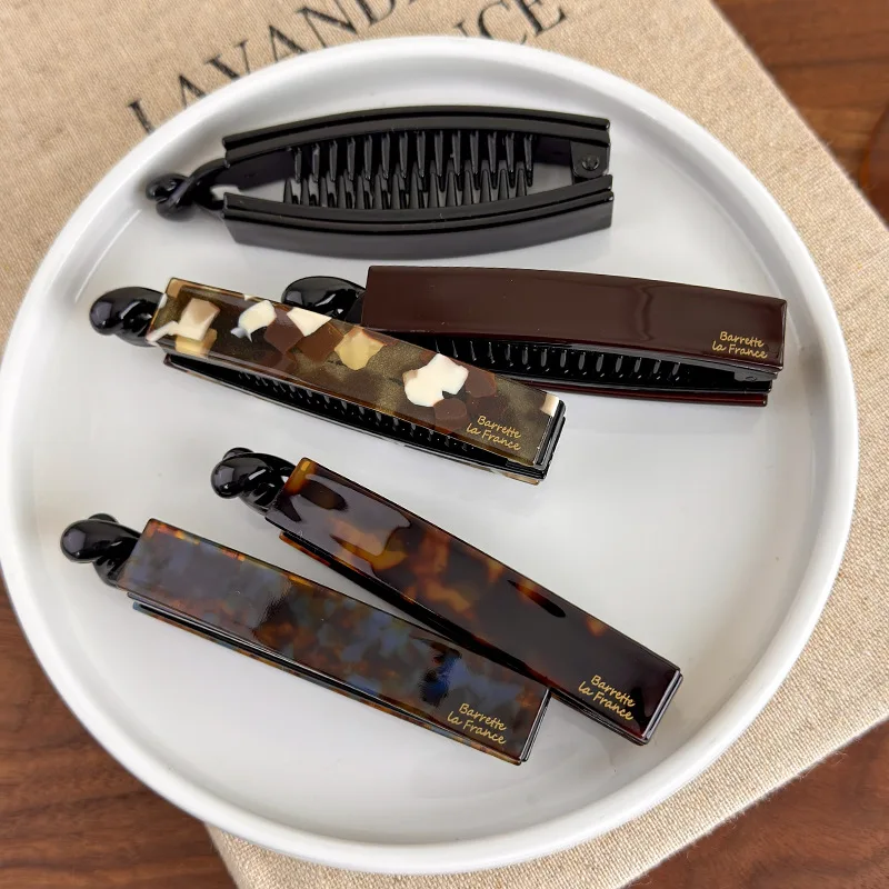 Korea Frankreich Twist Clip Französisch minimalistische Eleganz Hochsteckfrisur Pferdeschwanz Vertikal Clip Acetat gerade Bar Bananen Clip – Detail 5