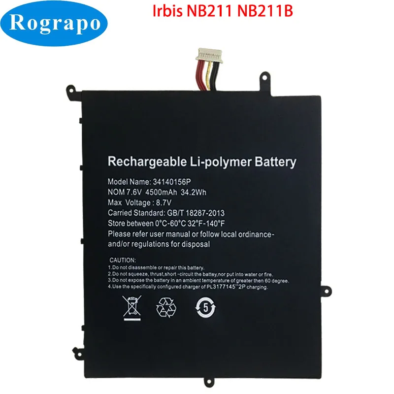 Bateria do Portátil para Irsi Tablet Fios Plug Nova Bateria 34140156p Nb211 Nb211b 7.6v 4500mah
