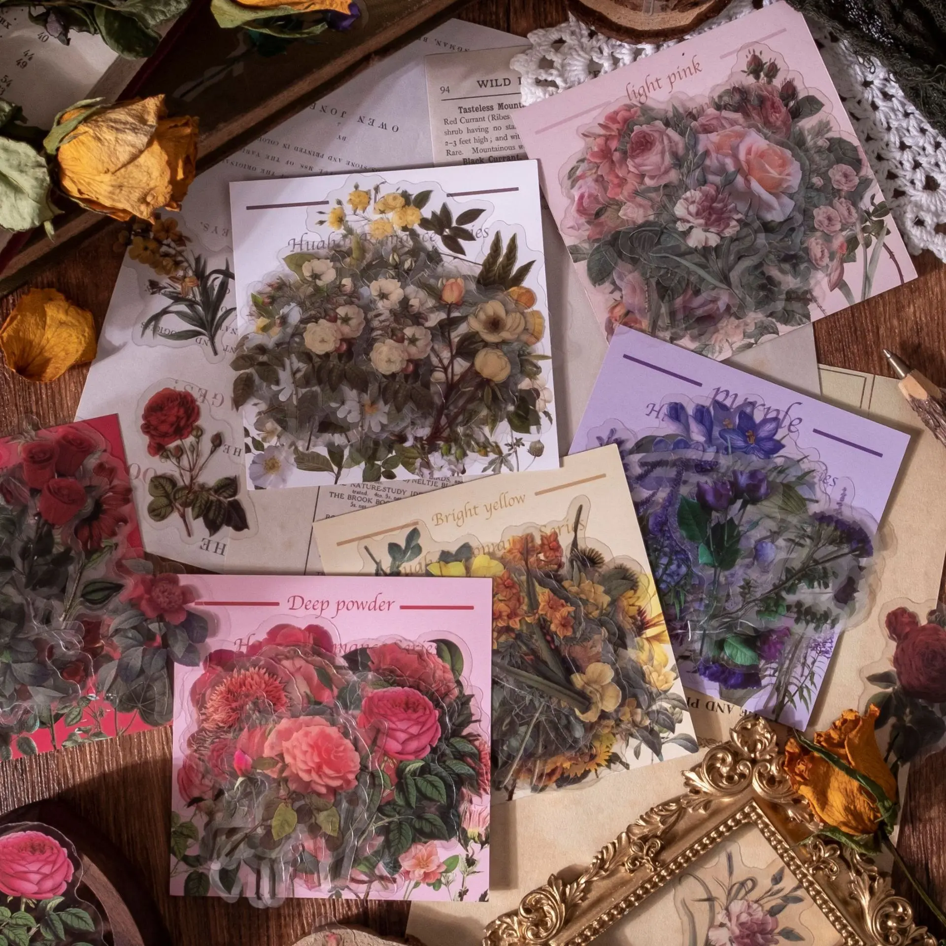 

45 Pcs/Bag Flowers Sticker Waterproof PET Stickers Vintage Flower DIY Hand Account Decorative Scrapbooking Journal Material