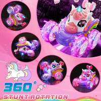 Unicorn Remote Control Car for Girls, RC Stunt Car with Cute Lights, 360° Rotating Double-Sided 4WD, Birthday Gift for Kids 2