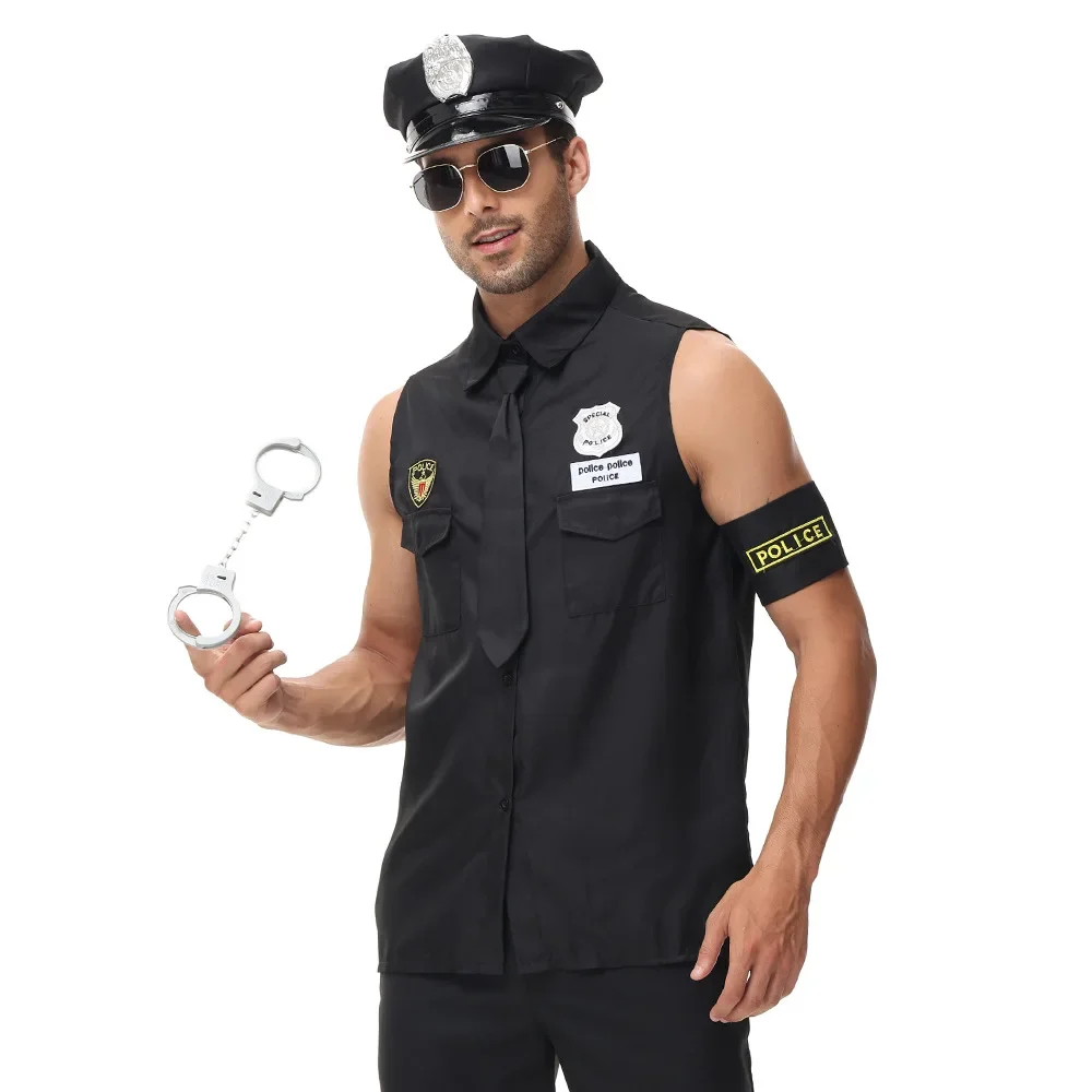 Police Costume for Men's Cop America Officer Costume Adults Policeman Top with Toy Accessories Fancy Cosplay Halloween Clothing
