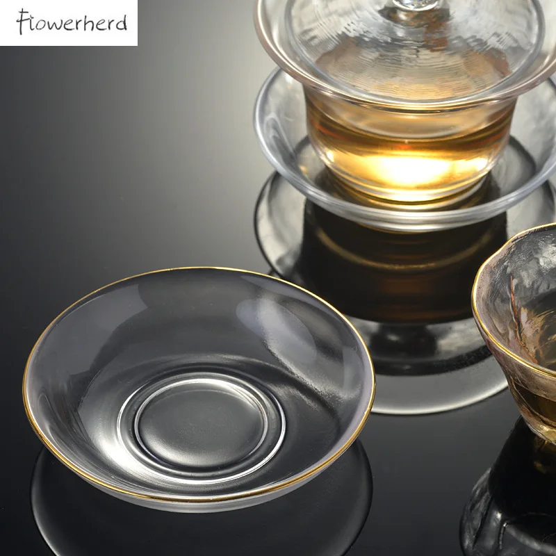 Tea Set Tea Cup Mat Japanese Style Round Insulated Glass Tea Mat Saucer Teaware Creative Kung Fu Tea Set Cup Holder Phnom Penh Saucer