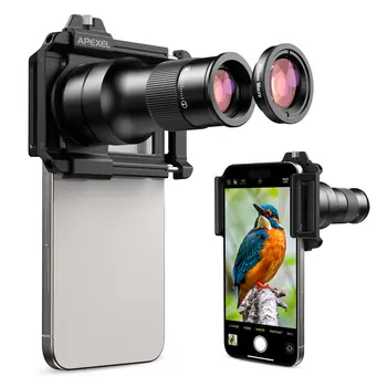 APEXEL 2 in 1 Telemacro Lens Kit 6X Telephoto Lens & 150mm Macro Lens with Universal Lens Clip for iPhone and Andriod Phones