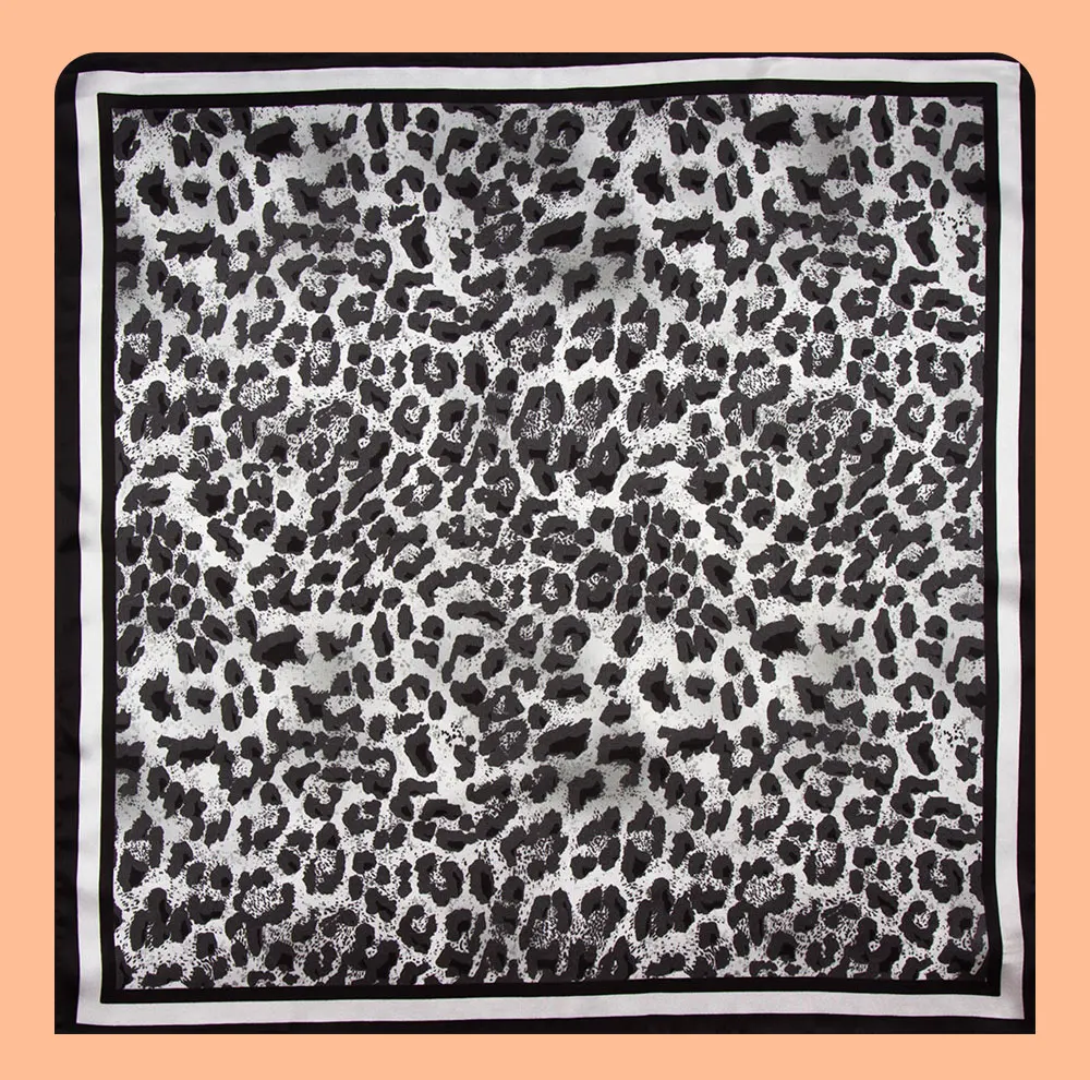 53cm 100% reine Seide Bandana Frauen Haar Schal Leopard Top natürliche Seide Quadrat Stirnband Blume Halstuch Bulk Sale Luxus Geschenk – Detail 5