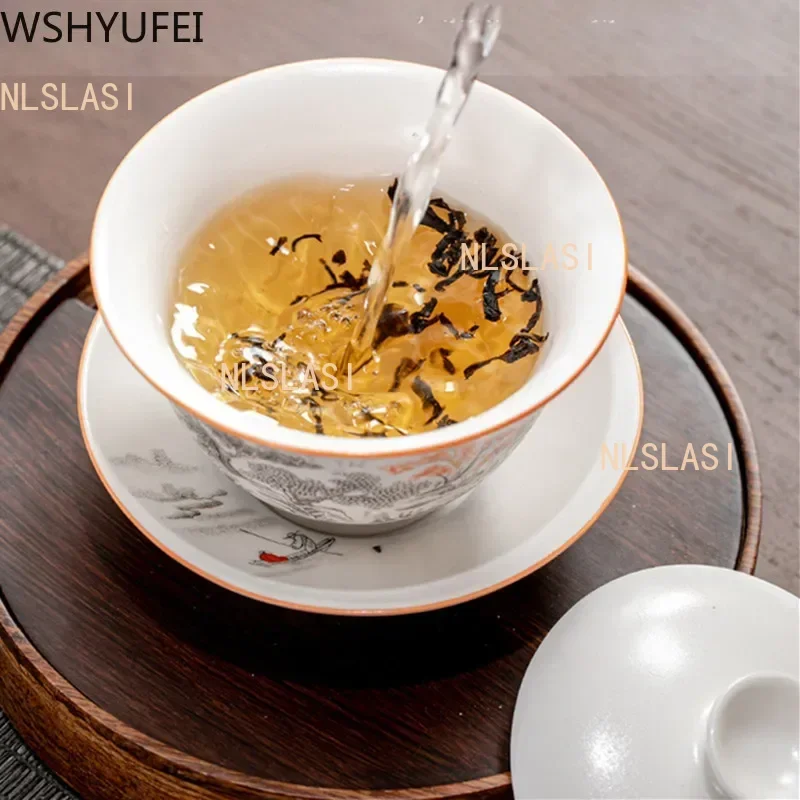 Jingdezhen Ceramic Gaiwan Teacup handmade Tea Tureen Boutique tea bowl Chinese Porcelain Teaware Accessories Drinkware tea set