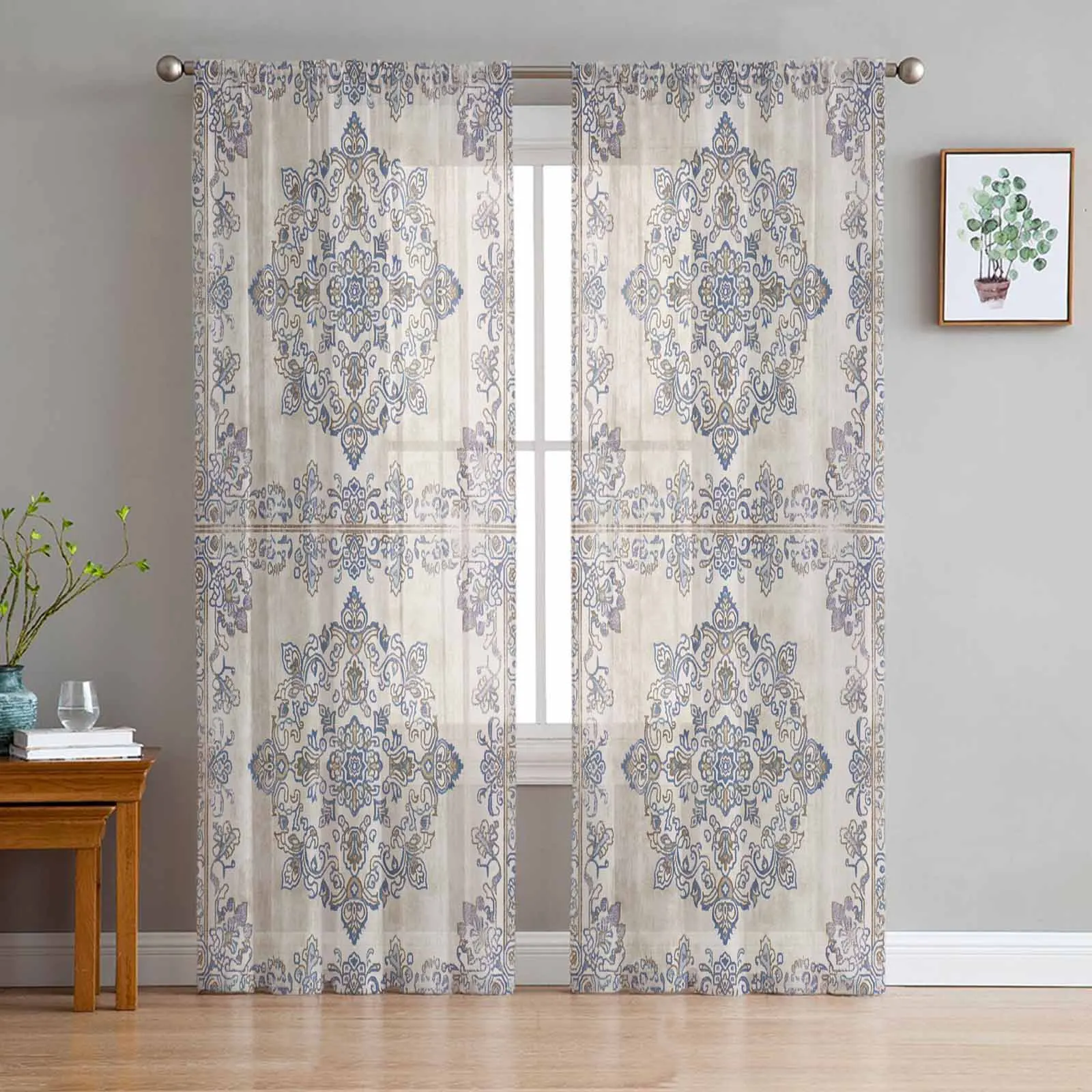 

Retro Persian Pattern Floral Middle Eastern Style Tulle Sheer Curtain Living Room Bedroom Drapes Kitchen Voile Organza Curtains