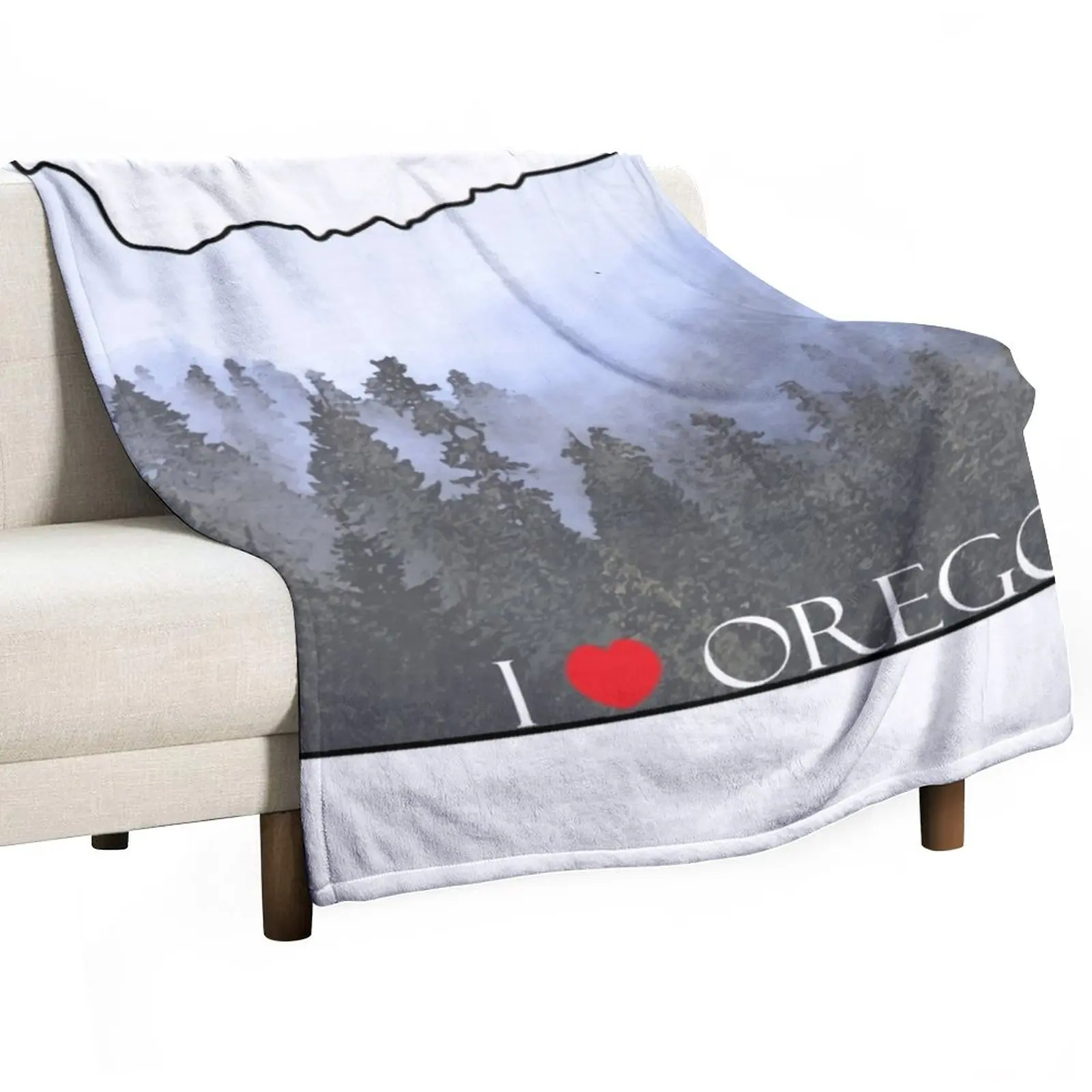 

I Love Oregon State Outline Foggy Forest Throw Blanket Large Blanket Shaggy Blanket Loose Blanket For Sofa Thin
