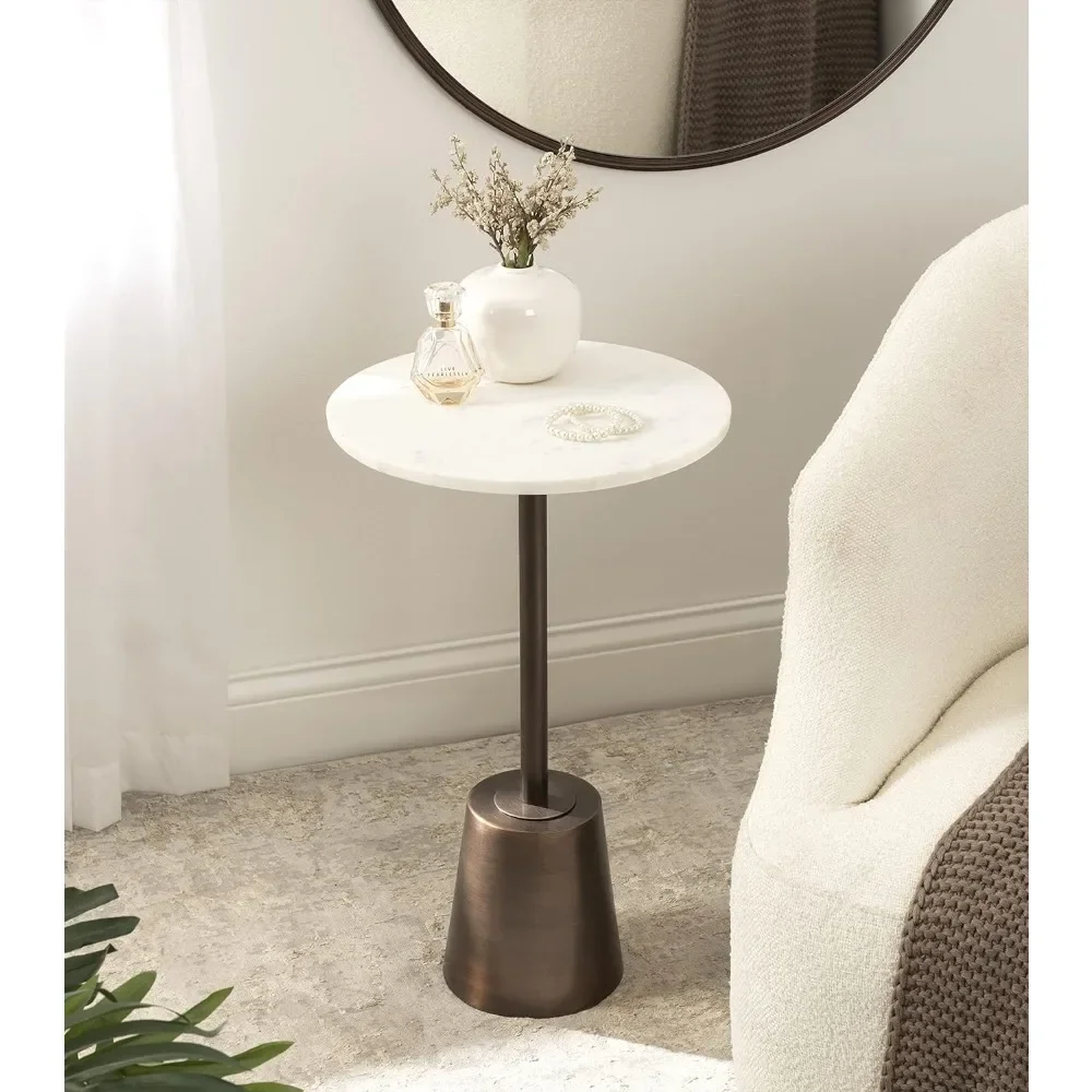 

Coffee table round side table, white and bronze, decorative pedestal coffee table, living room décor