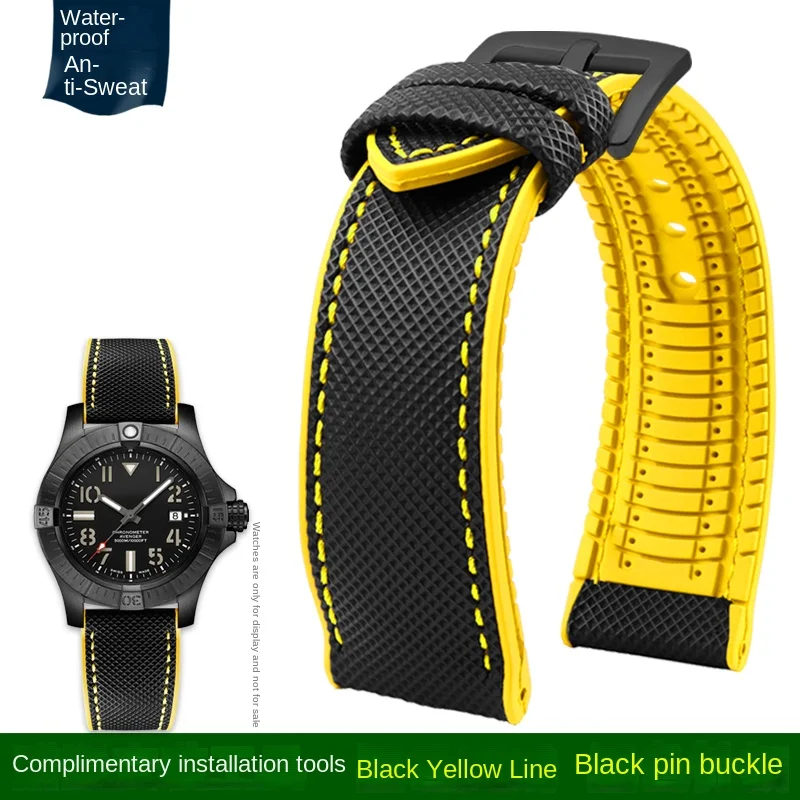 Nylon Yellow Rubber Waterproof Wristband Strap - Men's Watch Strap, Various Sizes Available