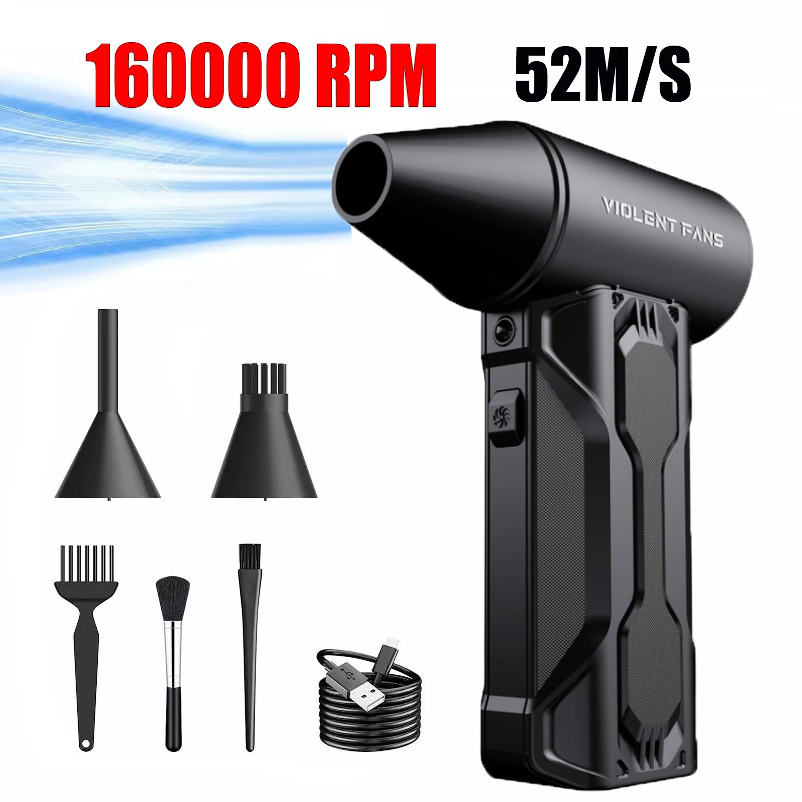 Turbo Jet Fan 160000 RPM Air Blower Electric Jet Fan Dust Blower Compressed Air Duster Wind 52M/S For PC/Sofa/Car/Keyboard - 202216001 - View #6