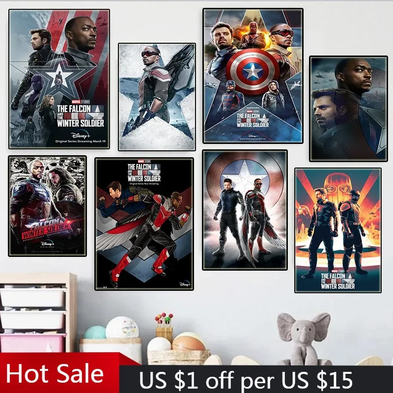 Marvel Anime Poster The Falcon Winter Soldier Pittura Stampa Su Tela Hit American Tv Superhero Picture Wall Cuadros Home Decor