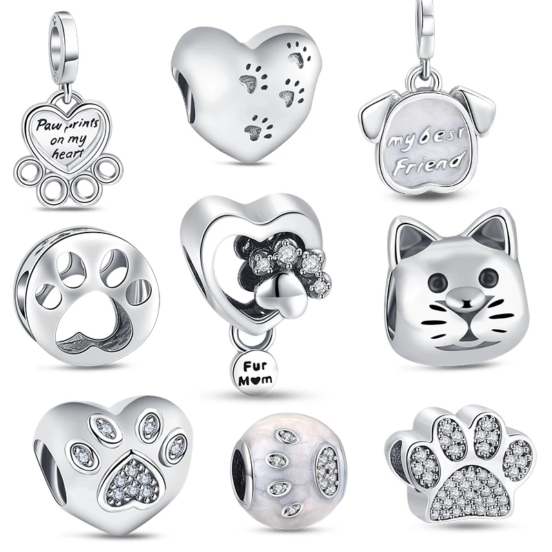 925 Sterling Silver Pet Cat Dog Paw My Best Friend Charm Beads Fit Original Pandora Bracelet DIY Making Jewelry Accessories Gift
