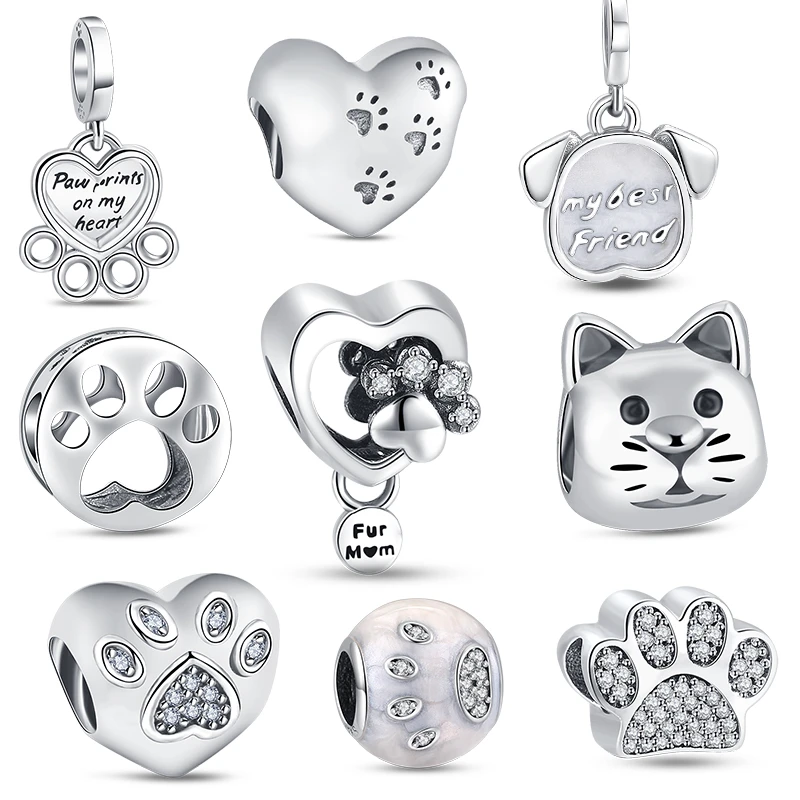 

925 Sterling Silver Pet Cat Dog Paw My Best Friend Charm Beads Fit Original Pandora Bracelet DIY Making Jewelry Accessories Gift