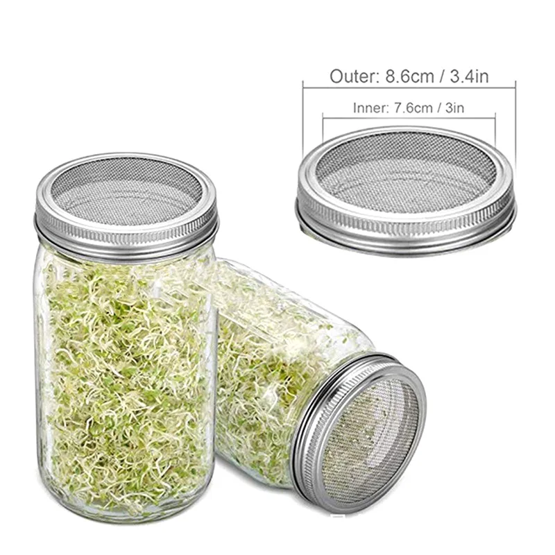 Stainless Steel Jar Sprouting Lids Seed Sprouting Lid Wide Mouth Mason Jar Lid Mesh Screen Strainers Filter Sprouter Germinator
