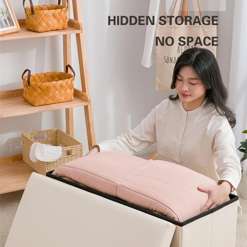 3-In-1 Foldable Pu Leather Storage Stool Multifunctional Home Storage Box Shoe Change Stool Toy Clothes 76x38x38cm